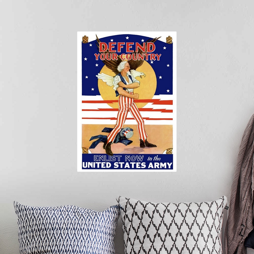 A bohemian room featuring Digitally restored vector war propaganda poster. This vintage World War Two poster features a soa...