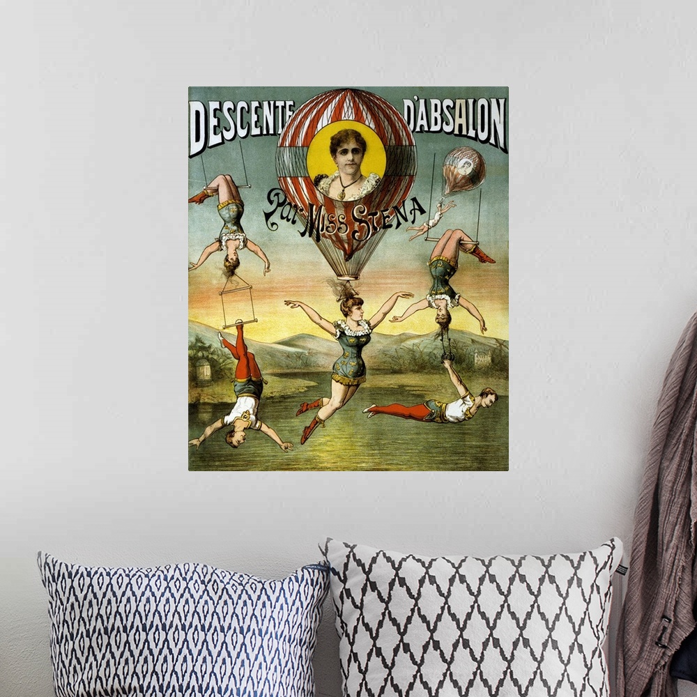 A bohemian room featuring Vintage French Circus Poster Of A Group Of Aerialists Performing