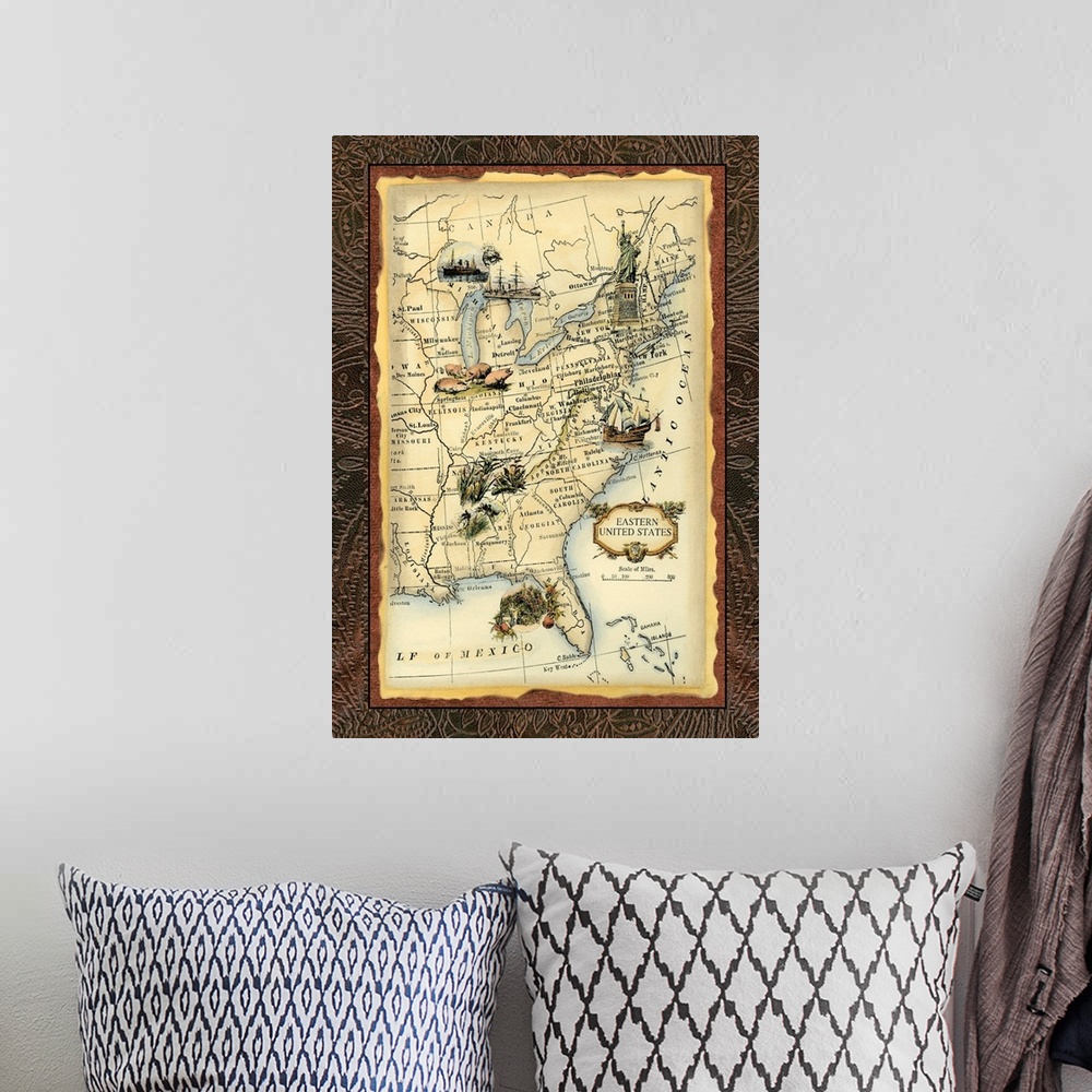 A bohemian room featuring Eastern States Map
