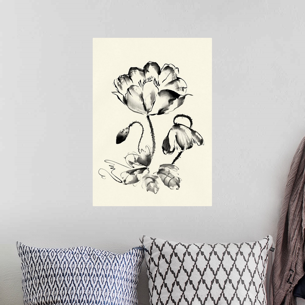 A bohemian room featuring Ink Wash Floral IV - Poppy