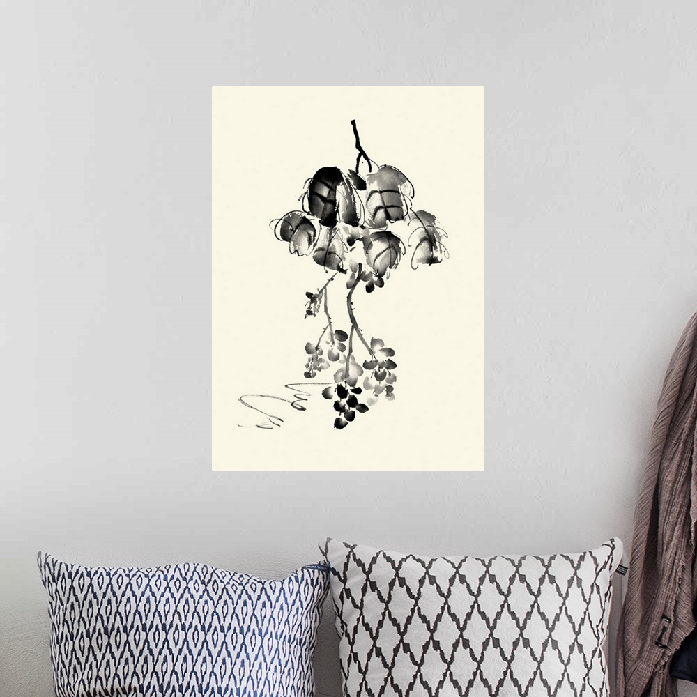 A bohemian room featuring Ink Wash Floral V - Grapes