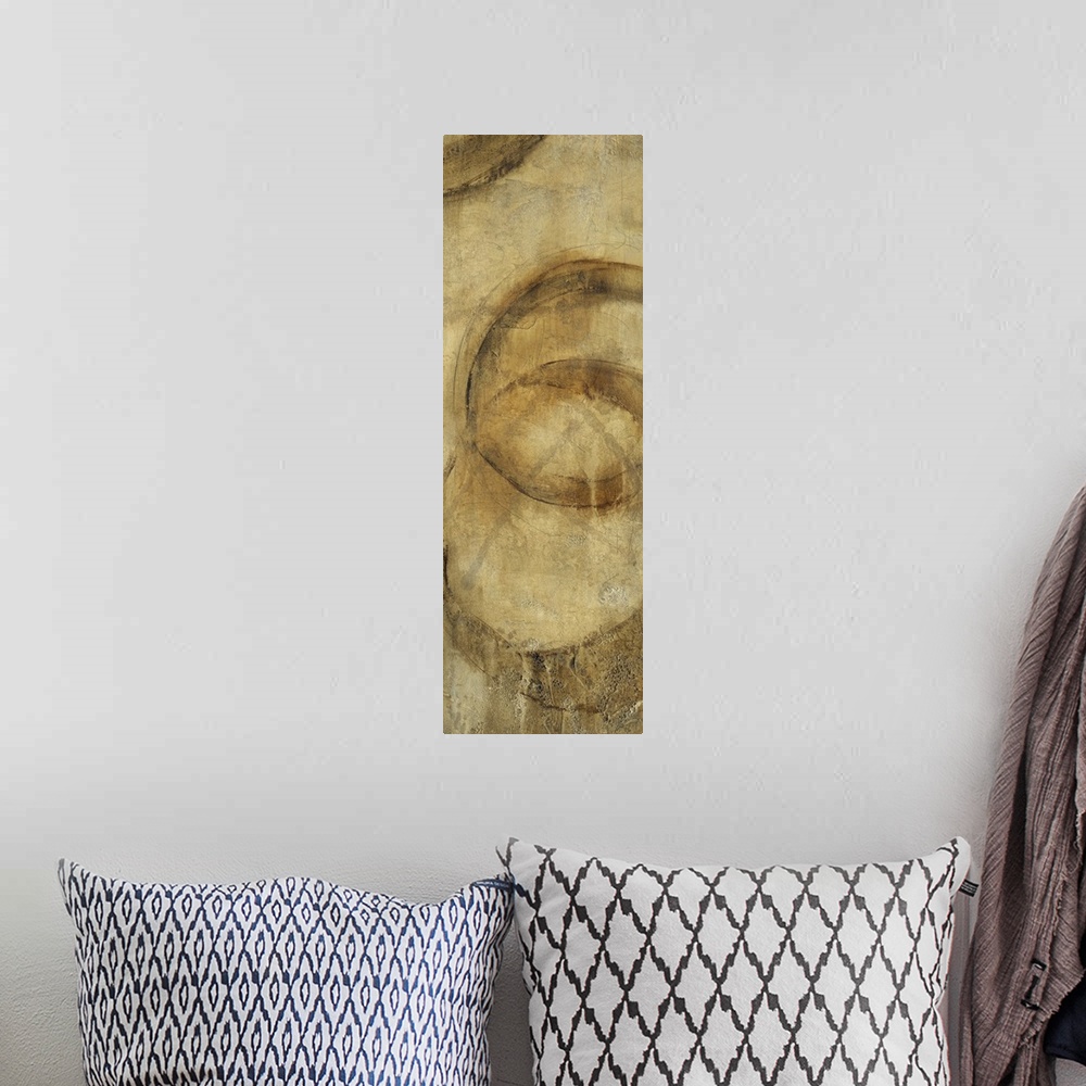 A bohemian room featuring Contemporary abstract artwork using dark earth tones and organic shapes.
