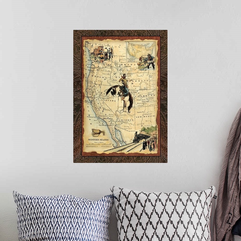 A bohemian room featuring Western States Map