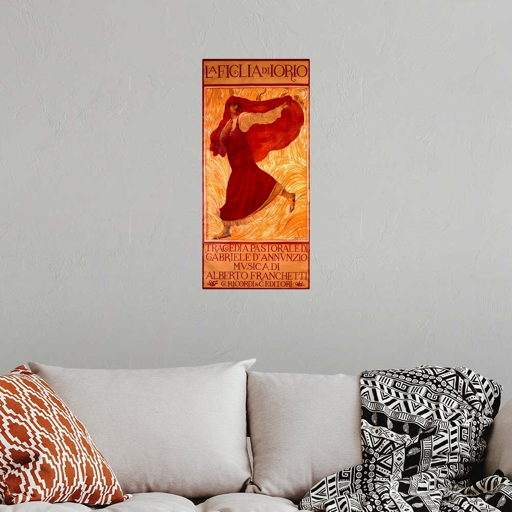A bohemian room featuring La Figlia di Lorio, Vintage Poster, by Adolfo de Carolis
