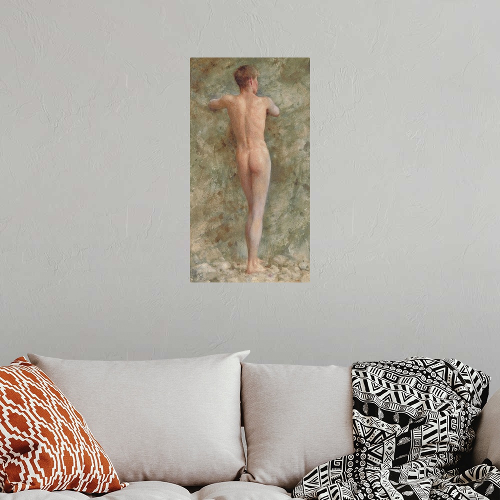 A bohemian room featuring A standing male nude, 1914 (pencil and w/c and bodycolour on paper)