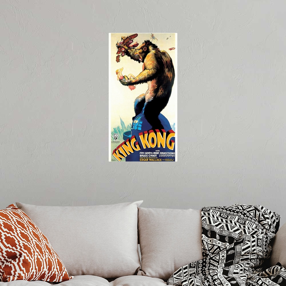 A bohemian room featuring Vintage movie poster of King Kong from 1933.