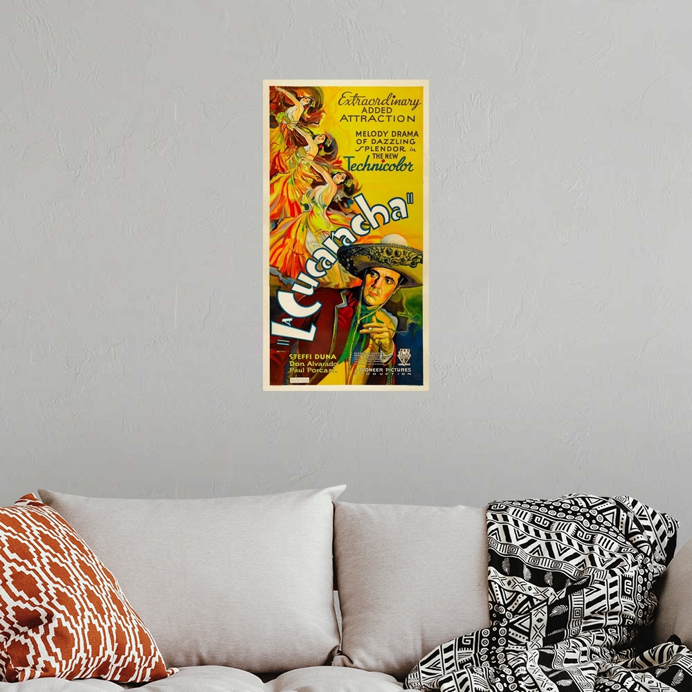 A bohemian room featuring La Cucaracha - Vintage Movie Poster