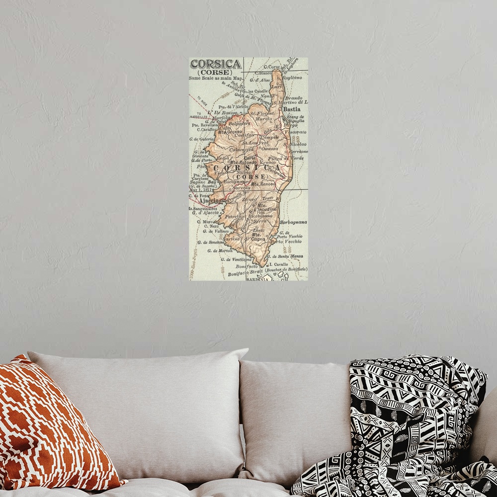 A bohemian room featuring Corsica - Vintage Map