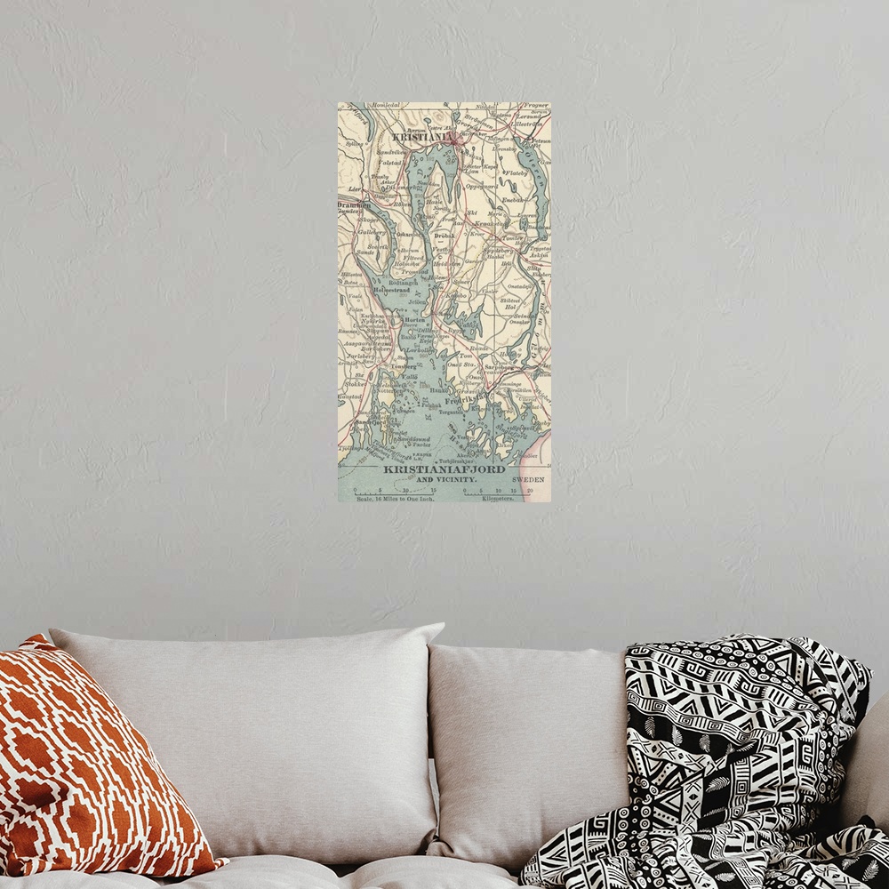 A bohemian room featuring Kristianiafjord and Vicinity - Vintage Map