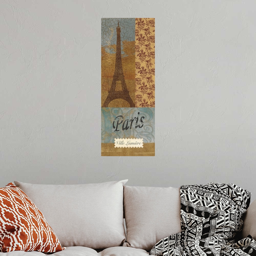 A bohemian room featuring Eiffel Tower, Paris, ville lumiere, texture