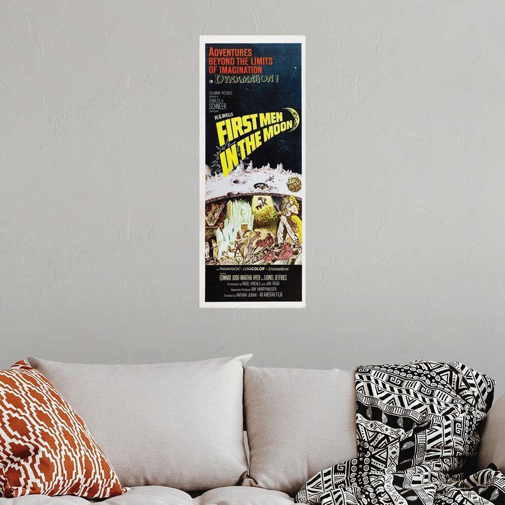 A bohemian room featuring First Men In The Moon - Vintage Movie Poster