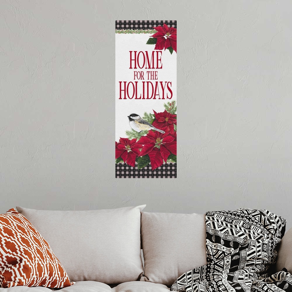 A bohemian room featuring Chickadee Christmas Red - Home for the Holidays vertical