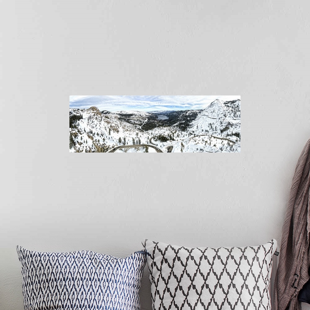 A bohemian room featuring Donner Pass panoramic. This is a 4 image aerial panoramic of stunning Donner Pass  and Donner Lak...