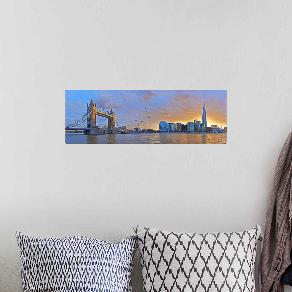 A bohemian room featuring UK, City Hall and Tower Bridge at sunset from River Thames, London