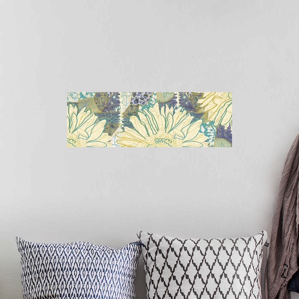 A bohemian room featuring flower panoramic
