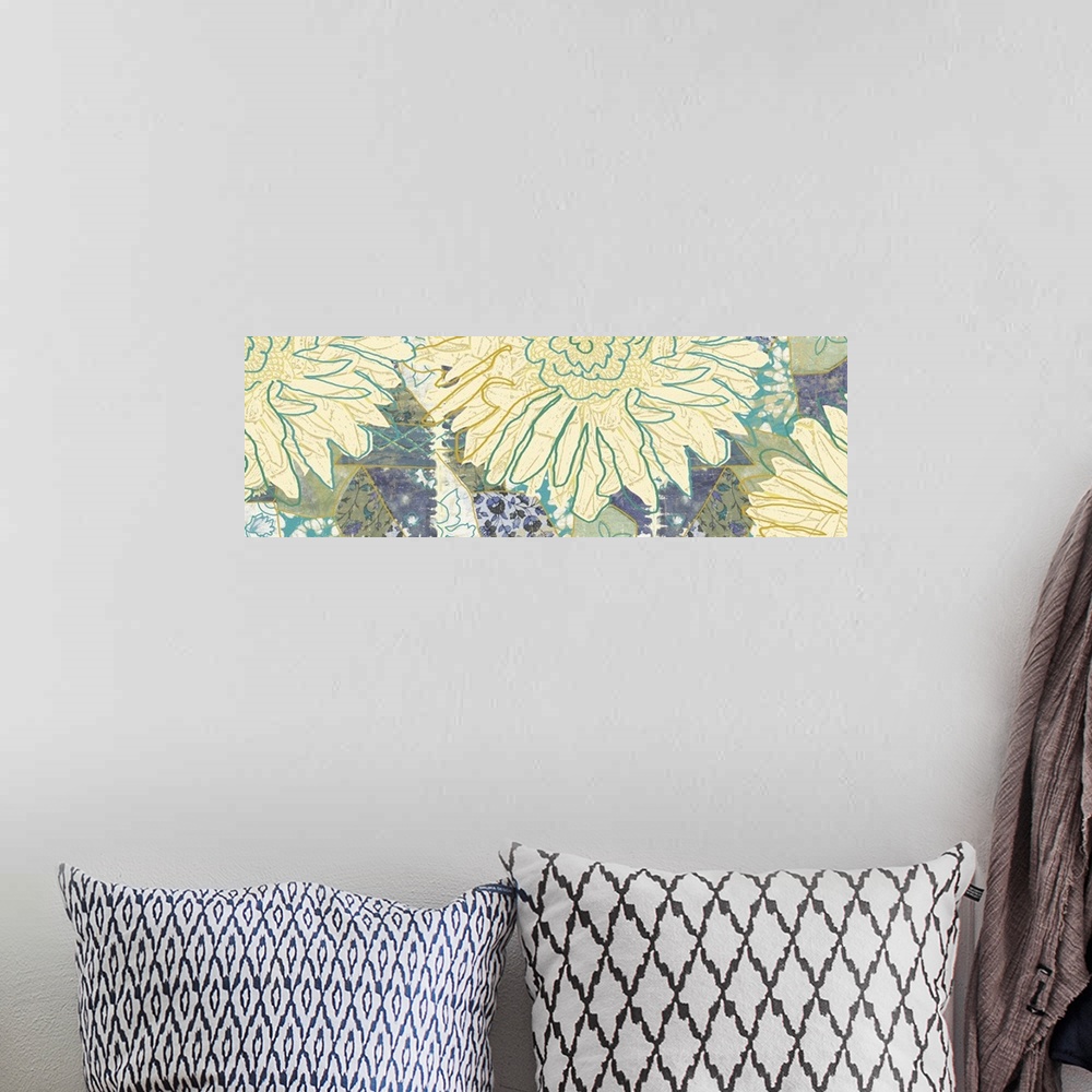 A bohemian room featuring flower panoramic