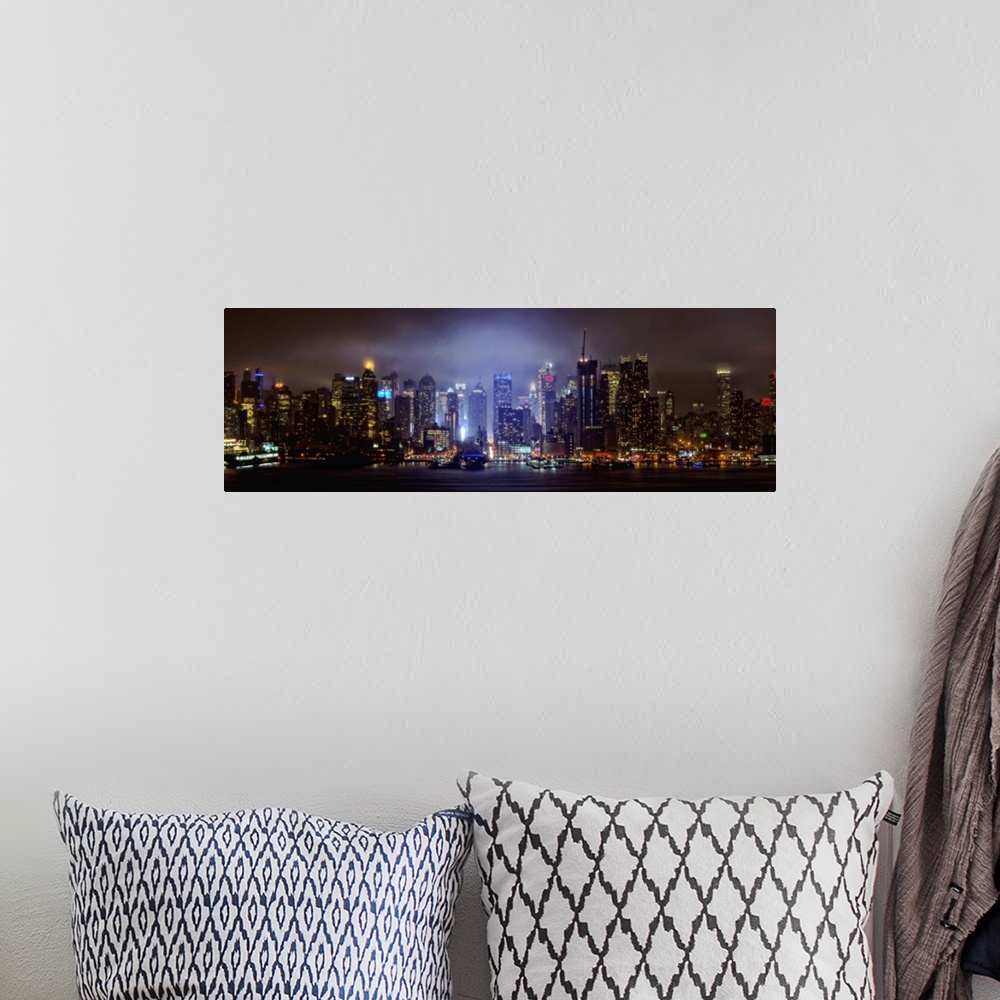 A bohemian room featuring Foggy Manhattan Panoramic View At Night