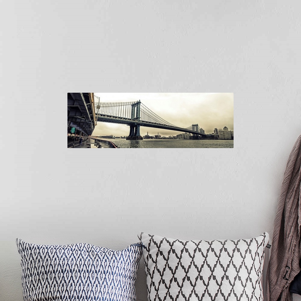 A bohemian room featuring Manhattan Bridge Panoramic View
