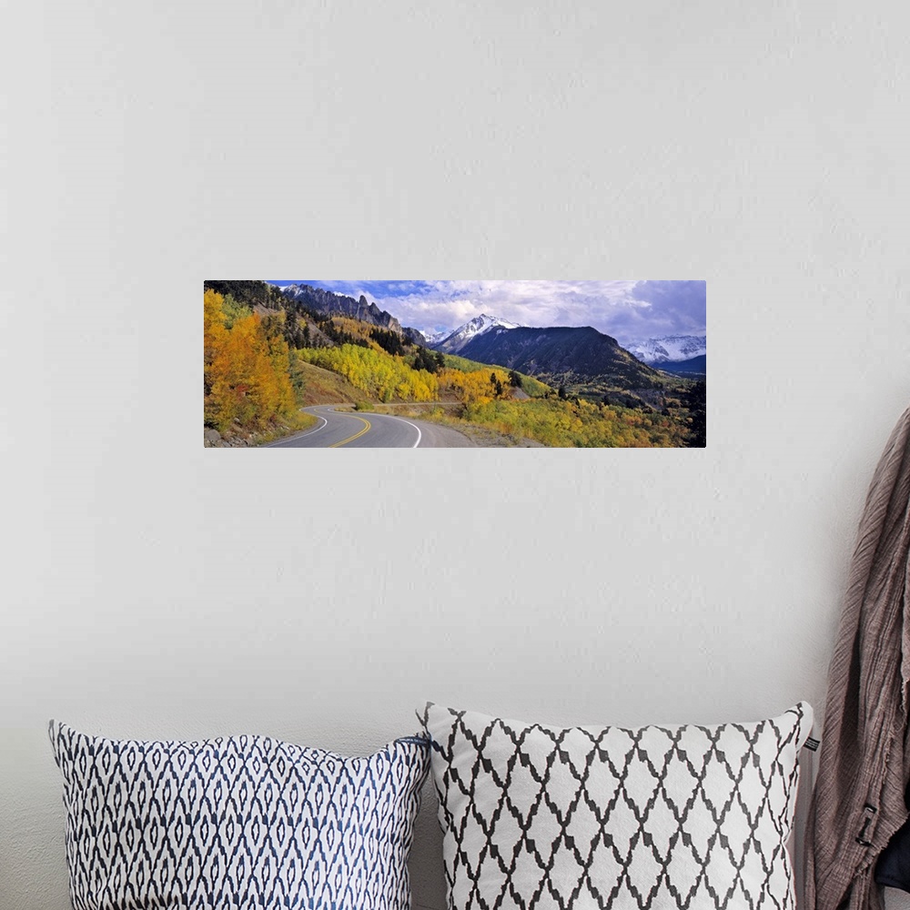 A bohemian room featuring USA, Colorado, Telluride. Highway 145 twists through the San Juan Mountains near Telluride, Color...