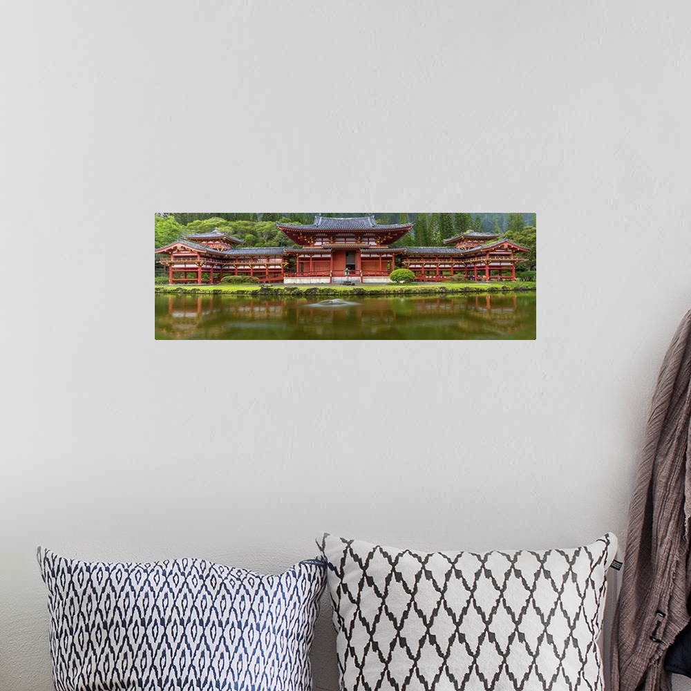 A bohemian room featuring USA, Hawaii, Oahu, Kaneohe. Byodo-in Buddhist temple in Valley of the Temples Memorial Park; Pano...