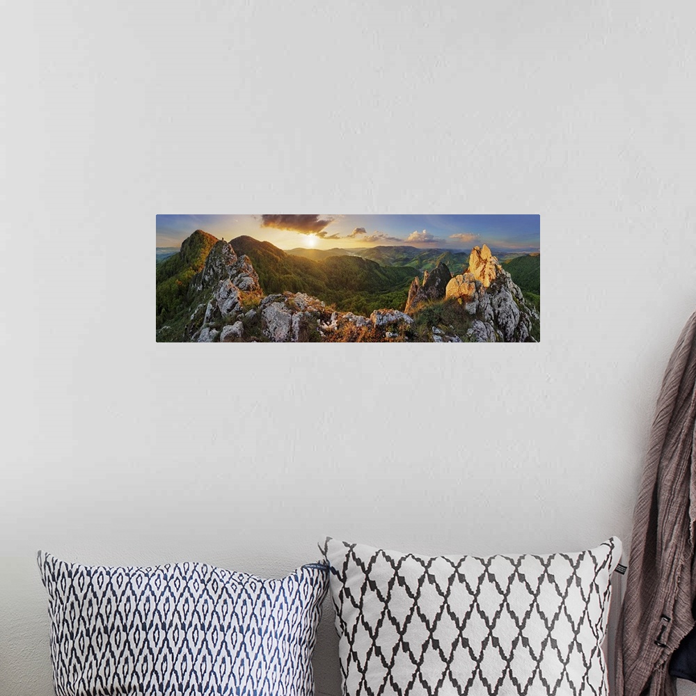 A bohemian room featuring Panorama mountain landscape at sunset, Slovakia, Vrsatec.
