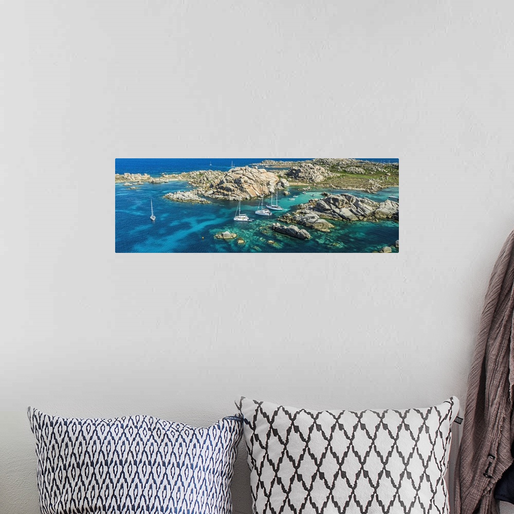 A bohemian room featuring France, Corsica, Parc International Marin des Bouches de Bonifacio, Lavezzi Islands, Boats at anc...