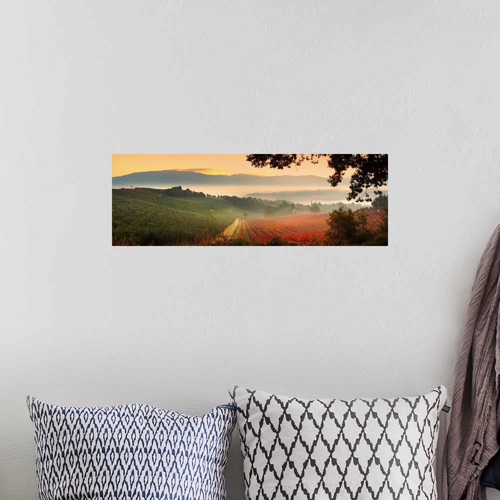 A bohemian room featuring Italy, Umbria, Perugia district, Panoramic view of Castel Ritaldi hills