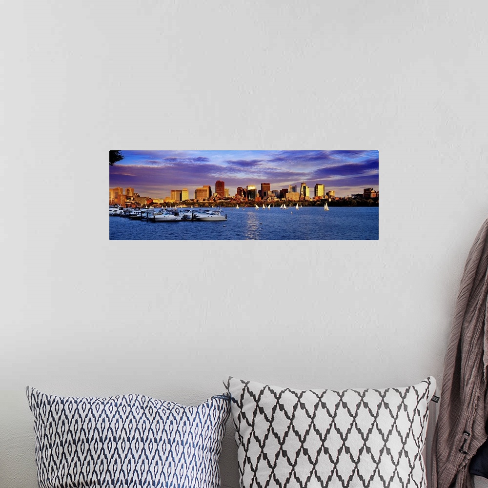 A bohemian room featuring Massachusetts, Boston, View of the skyline and the Charles River at sunset