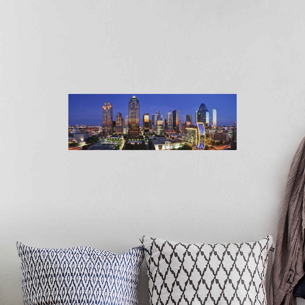 A bohemian room featuring downtown dallas skyline