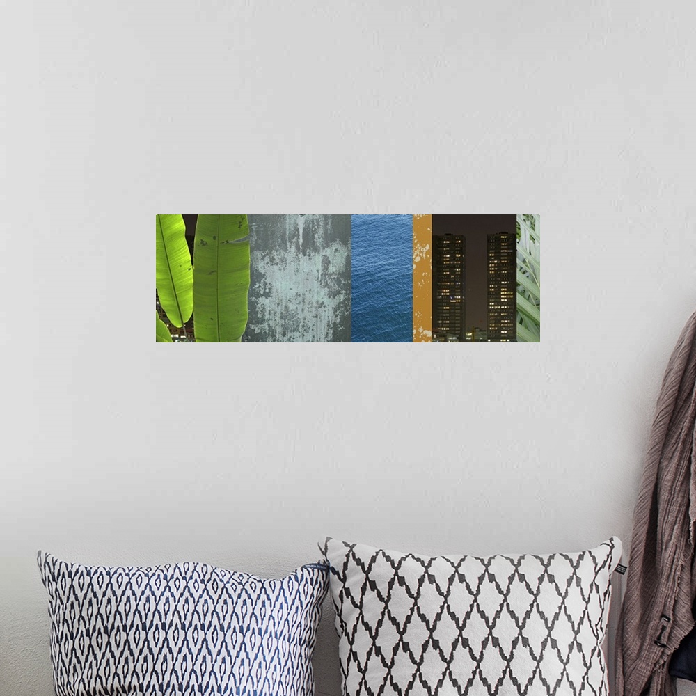 A bohemian room featuring This panoramic shaped artwork is a combination of various photographs collaged together to create...