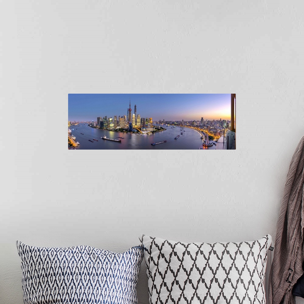 A bohemian room featuring China, Shanghai, Pudong District Skyline across Huangpu River