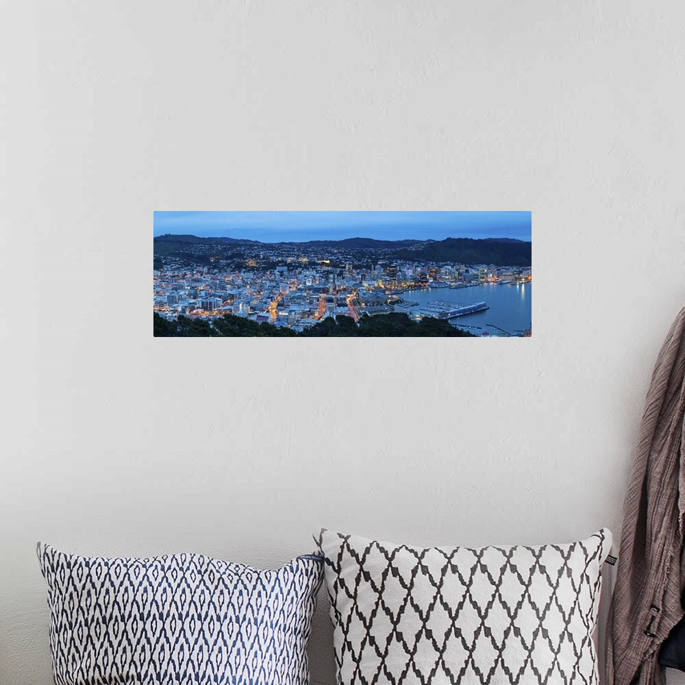 A bohemian room featuring Elevated view over central Wellington illuminated at dusk, Wellington, North Island, New Zealand
