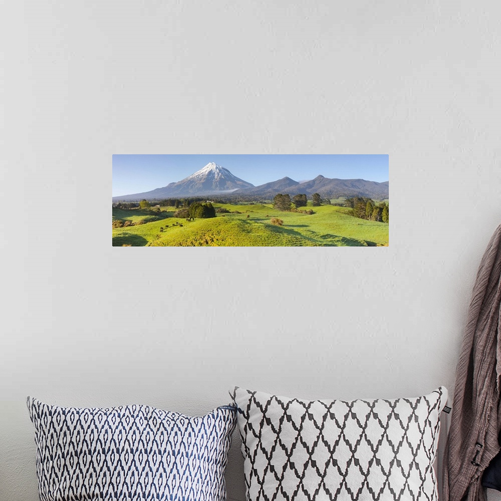 A bohemian room featuring Picturesque Mount Taranaki (Egmont) and rural landscape, Taranaki, North Island, New Zealand