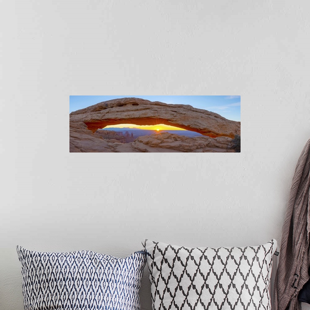 A bohemian room featuring USA, Utah, Canyonlands National Park, Island in the Sky District, Mesa Arch, Sunrise.