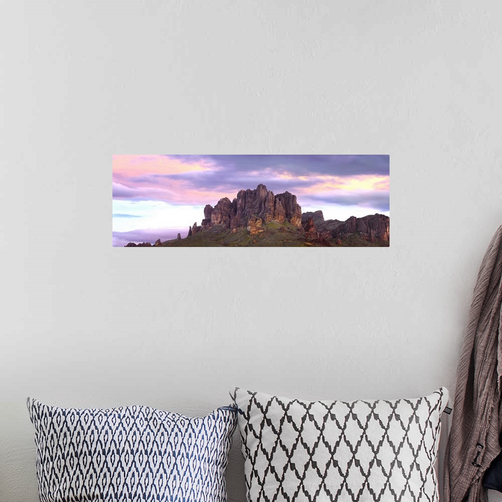 A bohemian room featuring Panoramic view of the Superstition Mountains at sunset, Arizona