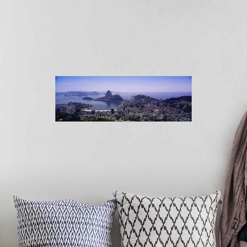 A bohemian room featuring Panoramic photo from above of the city of Rio De Janeiro in Brazil.