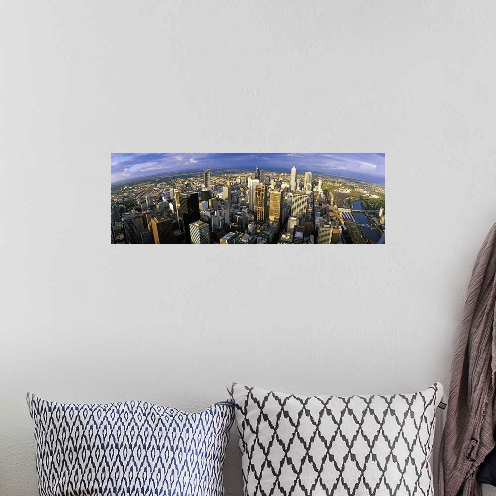 A bohemian room featuring Aerial view of skyscrapers in a city, Melbourne, Australia, 1996