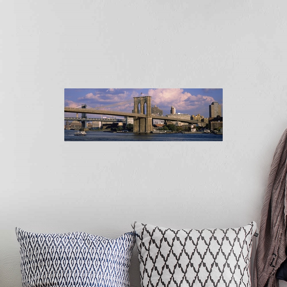 A bohemian room featuring Boat in a river, Brooklyn Bridge, East River, New York City, New York State
