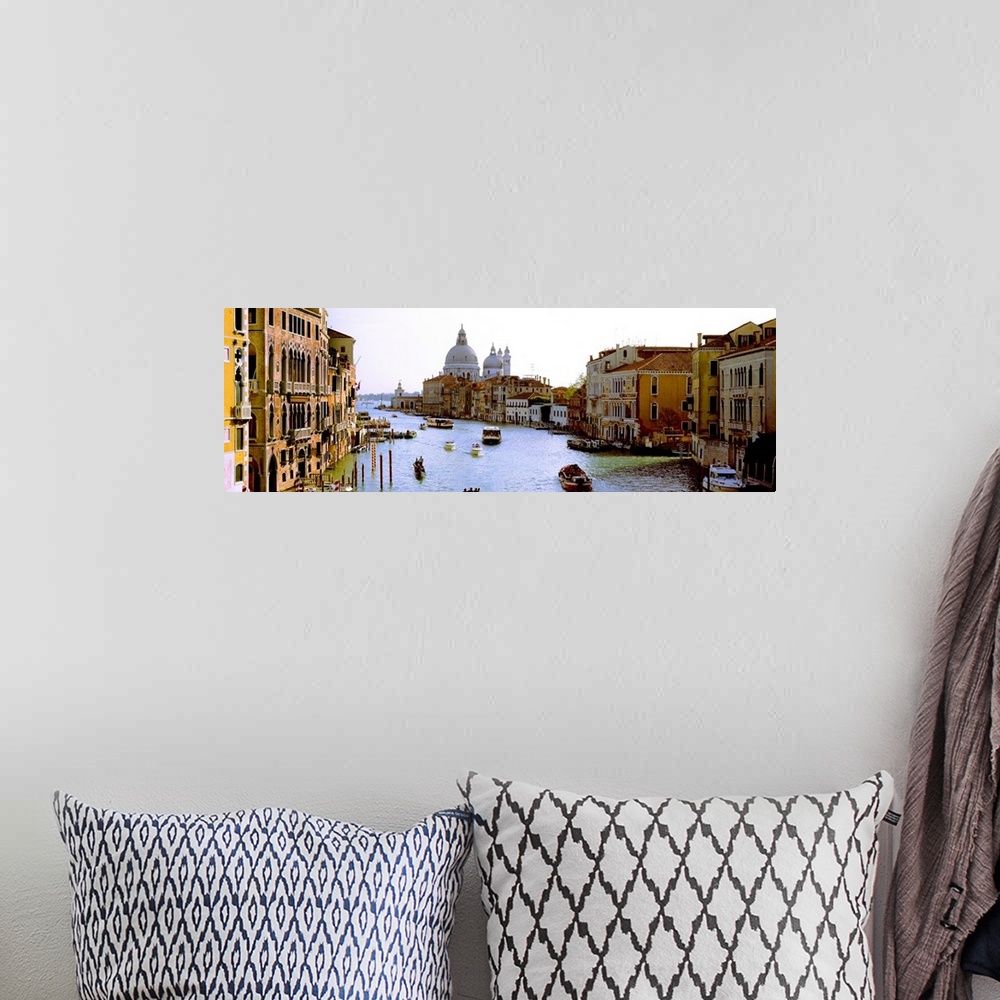 A bohemian room featuring Large panoramic photograph of the busy Grand Canal in Santa Maria della Salute, Venice, Veneto, I...