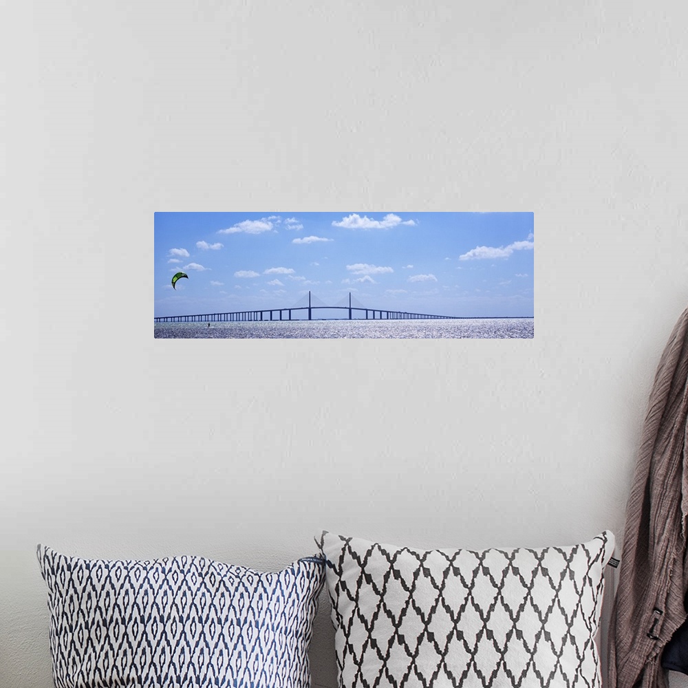 A bohemian room featuring Bridge across a bay Sunshine Skyway Bridge Tampa Bay Florida
