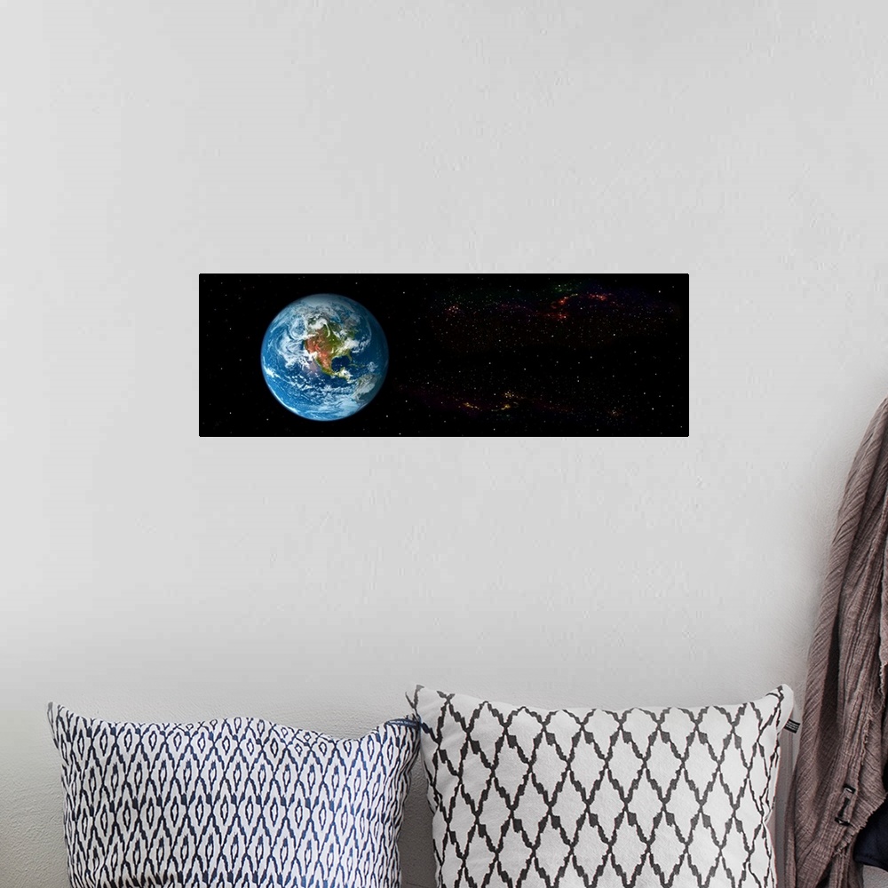 A bohemian room featuring Earth in Space showing North Americas (Photo Illustration)