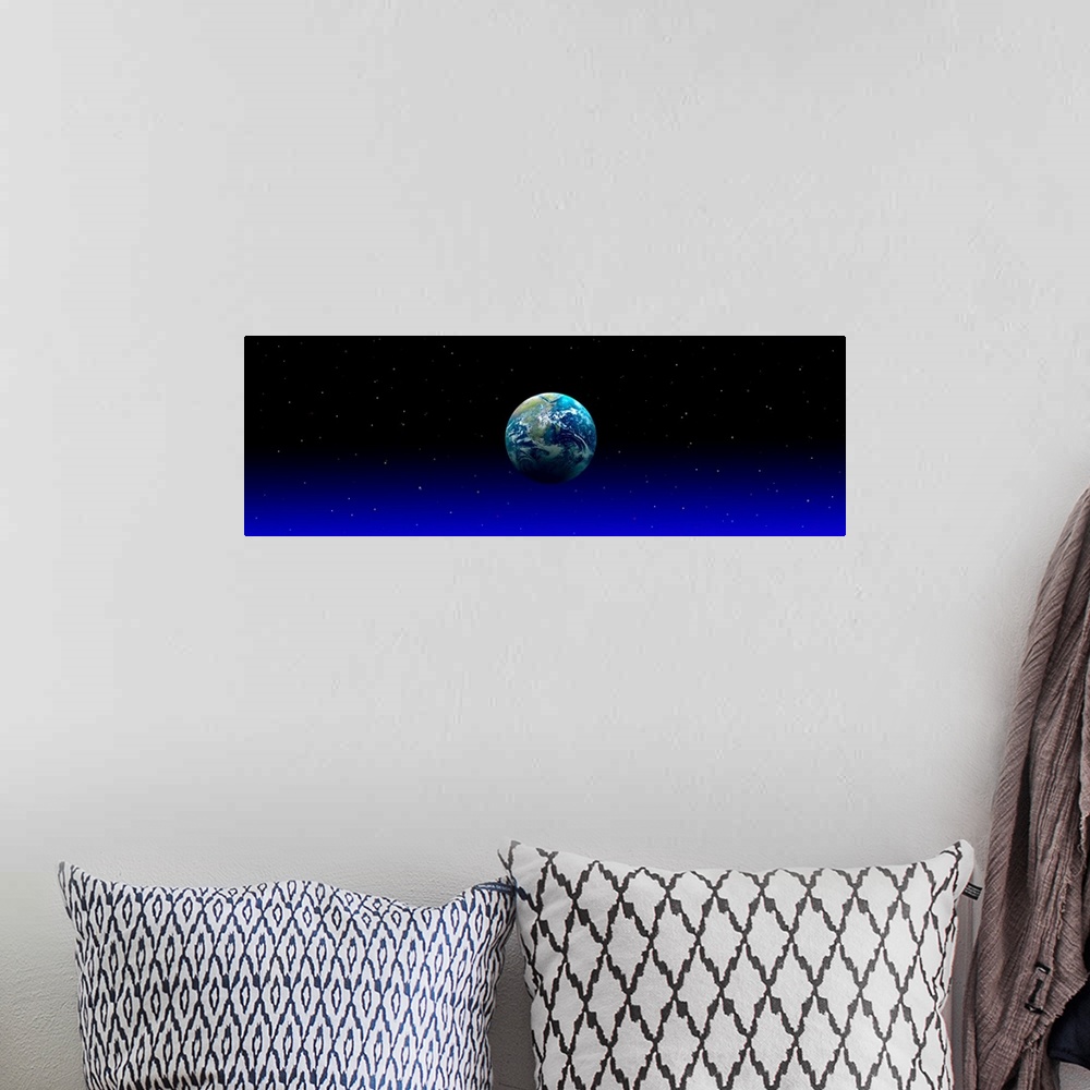 A bohemian room featuring Earth in Space with Blue Mist (Photo Illustration)