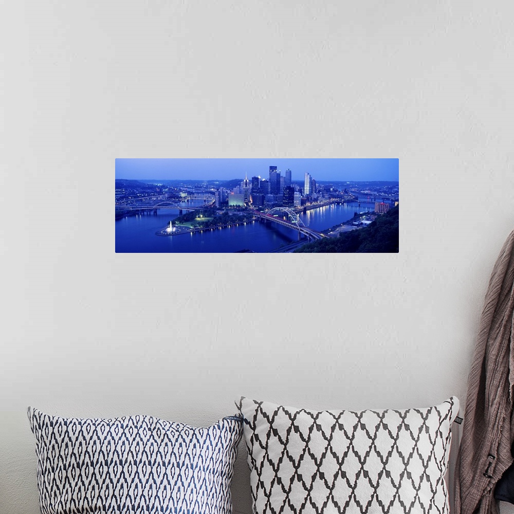 A bohemian room featuring Panoramic evening view of Pittsburgh, PA with West End Bridge, and Allegheny, Monongahela and Ohi...