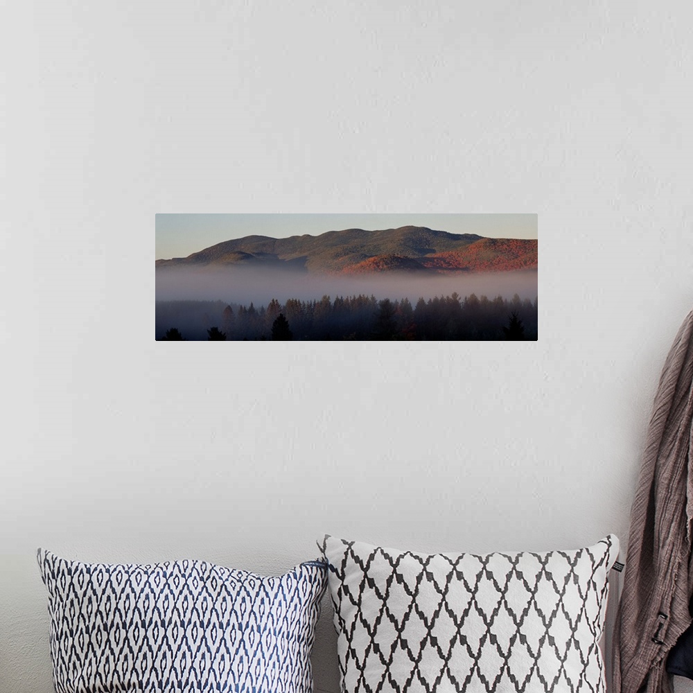A bohemian room featuring Fog over a landscape, Sawtooth Mountains, Lake Placid, New York