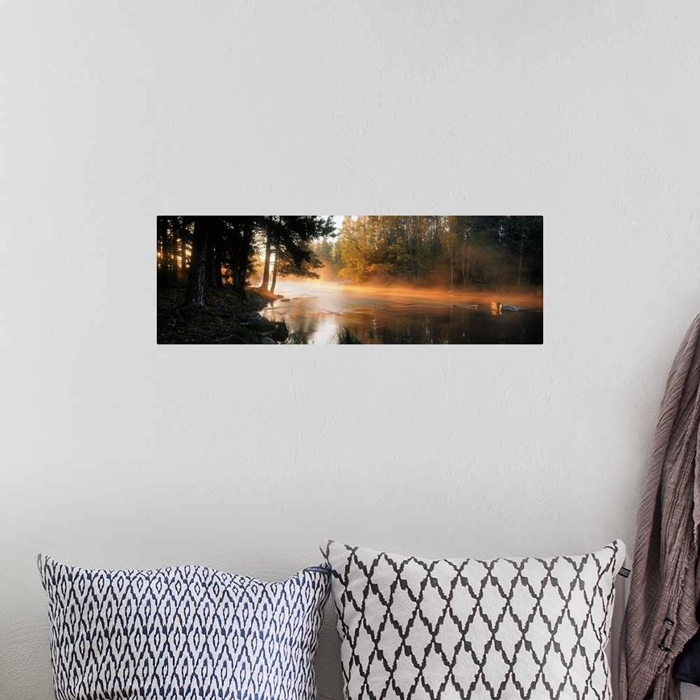A bohemian room featuring Fog over a river, Dal River, Sweden