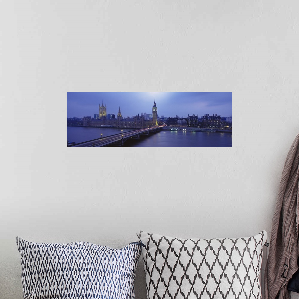 A bohemian room featuring London Skyline. High angle view of a bridge across the Thames, Westminster Bridge, Big Ben, House...