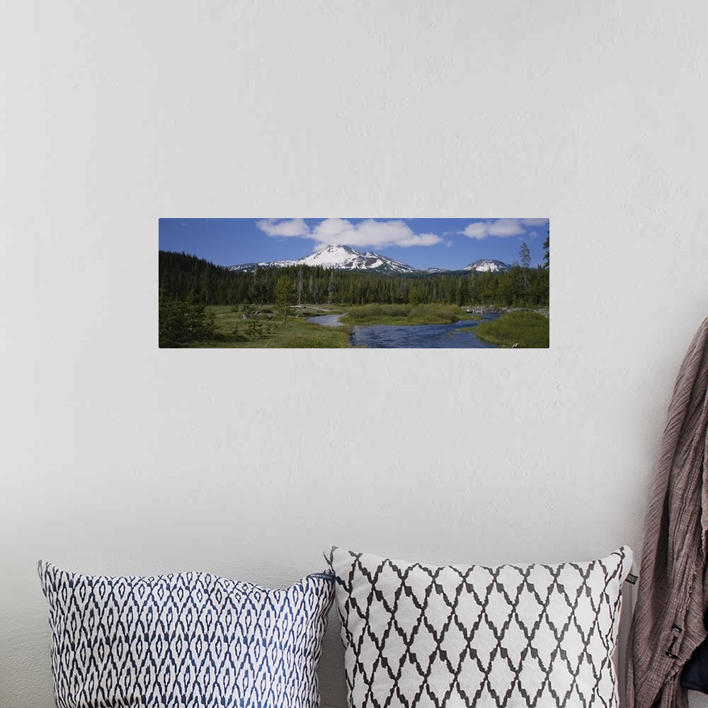 A bohemian room featuring High angle view of a lake in front of a snowcapped mountain, Mt Bachelor, Oregon