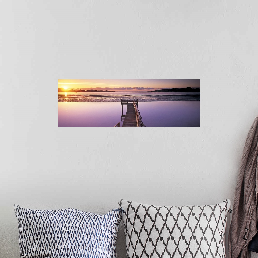A bohemian room featuring High angle view of a pier on a river, Pounawea, The Catlins, South Island New Zealand, New Zealand