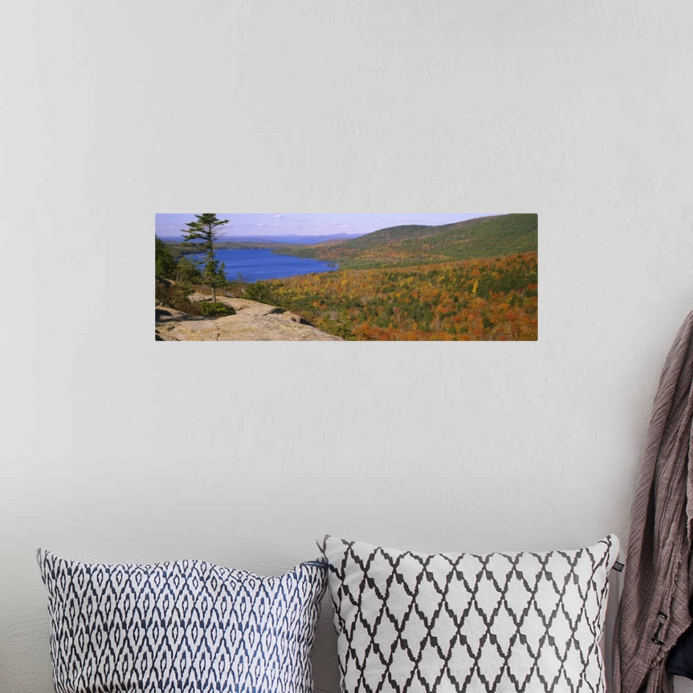A bohemian room featuring High angle view of a pond near mountains, Bubble Mountain, Acadia National Park, Maine