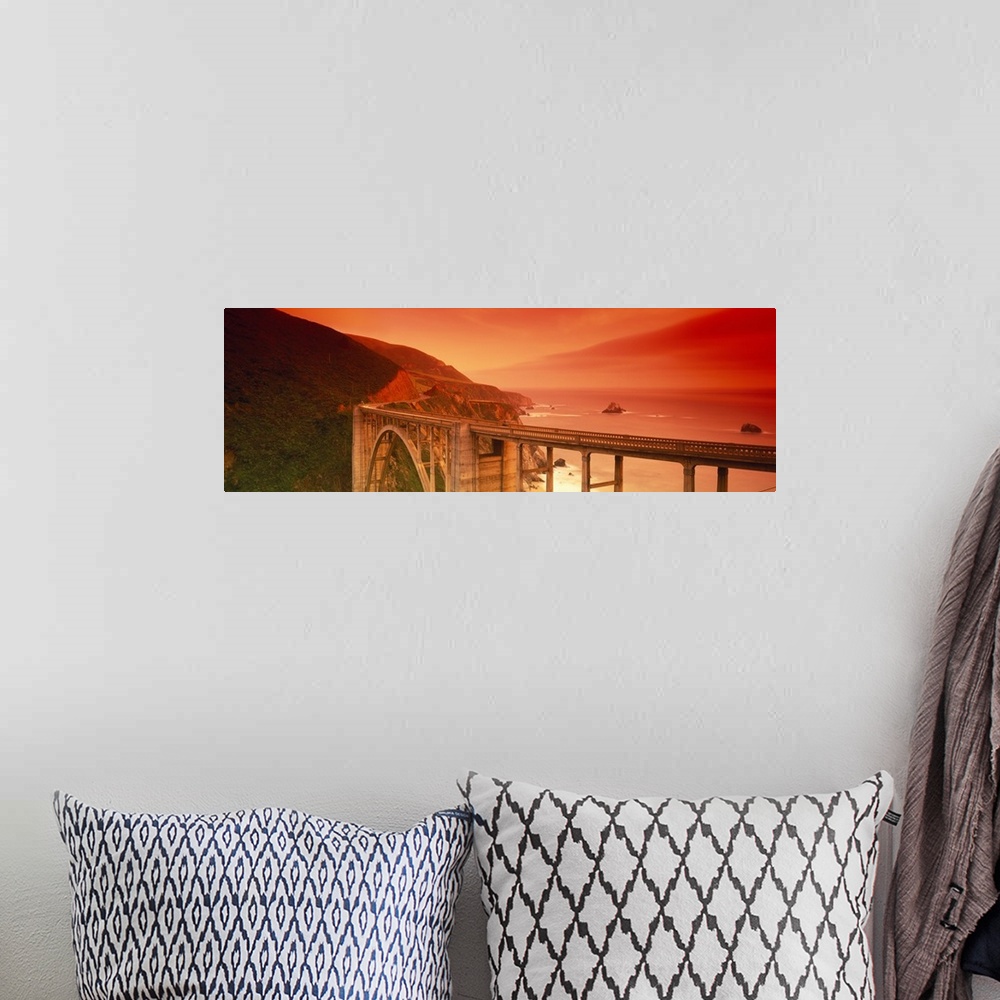 A bohemian room featuring Oversized, horizontal photograph of the Bixby Bridge, next to the cliffs of Big Sur, California, ...